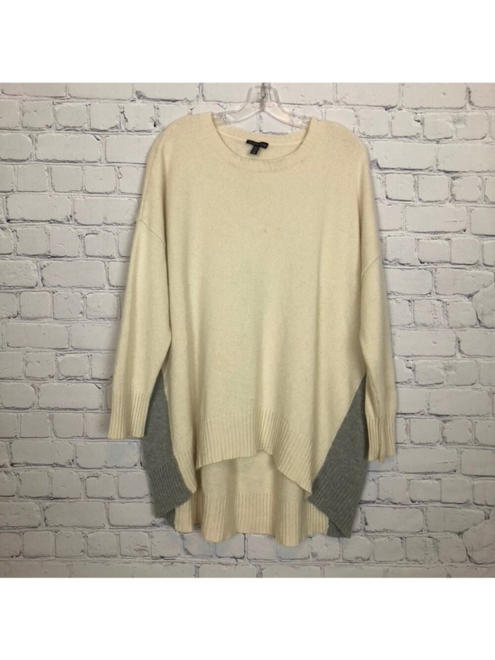 Eileen FIsher Ivory Cashmere Sweater Size L/XL Oversized Hi Lo